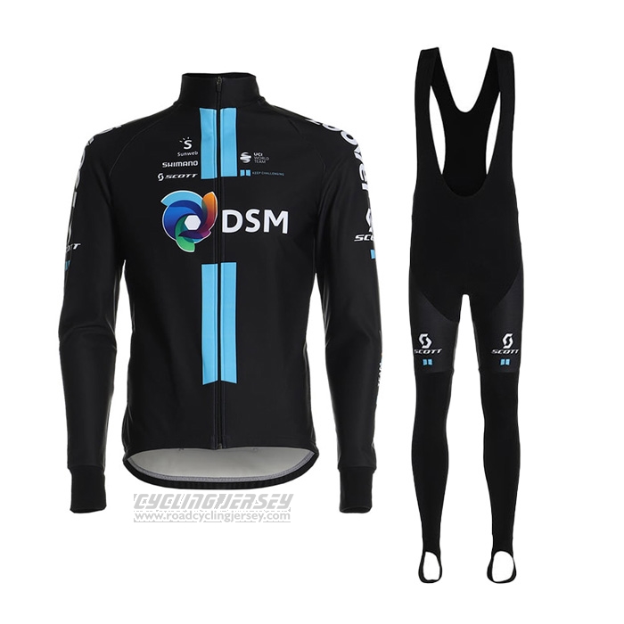 2021 Cycling Jersey DSM Black Blue Long Sleeve and Bib Short
